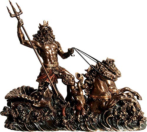 GreekCretanShop Dios del mar Griego Antiguo Poseidon/Neptune (Figura Decorativa de Bronce/Escultura 19 x 26 cm/7,48 x 10,23 Pulgadas)