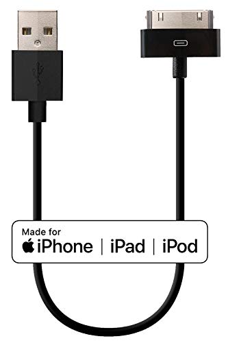 HomeSpot [Apple MFi Certified] 30 Pin Compatible USB Cable, Compatible with iPhone 4, iPhone 4S, iPad 1/2/3, iPod Touch, iPod Nano, (20 Centimeters, Black), [Importado de UK]