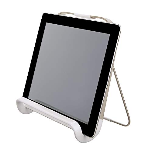 iDesign Austin Soporte, moderno atril para libros de cocina en metal, sujeta tablet para la encimera, plateado blanco mate, 19,7 cm x 20,0 cm x 20,0 cm