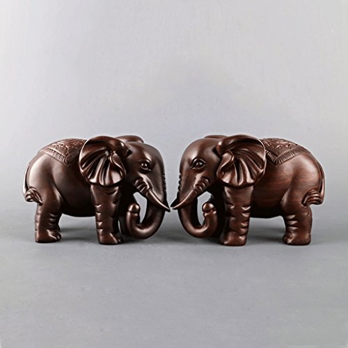 JTWJ Ébano Tallado Adornos de Elefantes de Madera auspicioso Elefante Talla en Madera artesanías un par de 12cm * 7cm