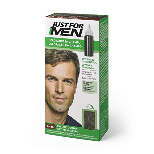 Just For Men, Tinte Colorante en champu para el cabello del hombre. Elimina las canas y rejuvenece el cabello en 5 minutos. Castaño Oscuro, 30 ml