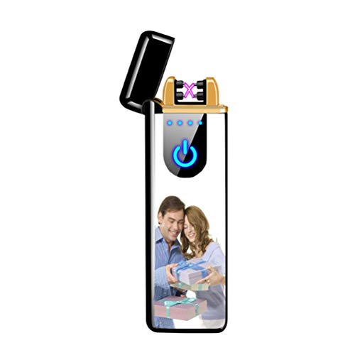 KkllaaWW Encendedor De Carga USB Personalización Personalizada Encendedor Fotográfico Sensor De Huellas Dactilares Agift para Hombres(Negro-De un Solo Lado 86 * 27 * 9mm/3.3 * 1.0 * 0.3 in)