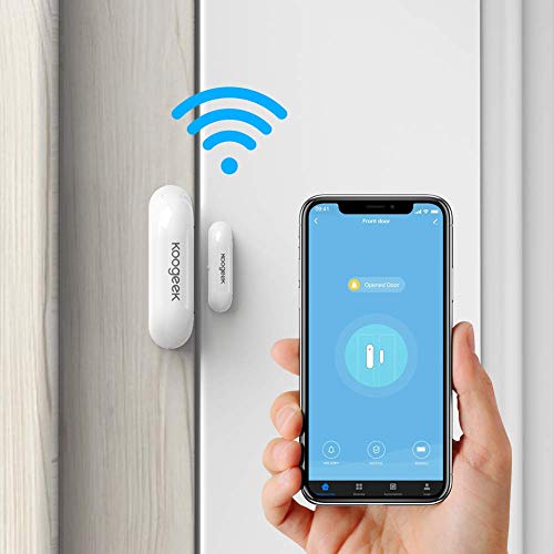 Koogeek Sensor de Puerta Wifi, Notificación Inteligente de APP Control Remoto, funciona con Alexa/Google Home, Sistema de seguridad para el hogar, IOS y Andriod, no Hub con 2.4 Ghz WIFI
