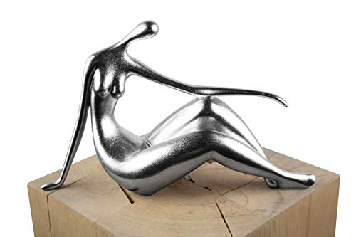Kunstloft Extravagante Escultura Waiting for You' 22x36x10cm | Moderna Figura de Piedra Artificial | Mujer Moderno Sentado Plata Desnudo Plata | Estatua única