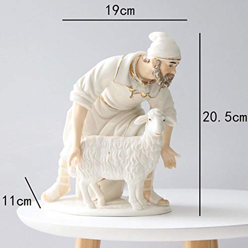 LEIXNDPLBO Estatua Creativa de Oveja Blanca Decoración del hogar Artesanía Decoración de la habitación Objetos Rastreo de la Oficina Figura de cerámica de Pastor Dorado, Blanco