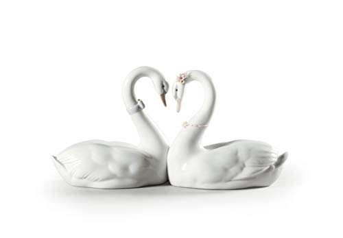 LLADRÓ Figura Cisnes Corazón Blanco. Figura Cisne de Porcelana.