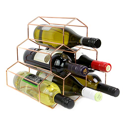 Maison & White Estante del vino de oro rosa | Estantería de vino independiente de 6 botellas | Diseño moderno del hexágono | Mueble estantería de vino