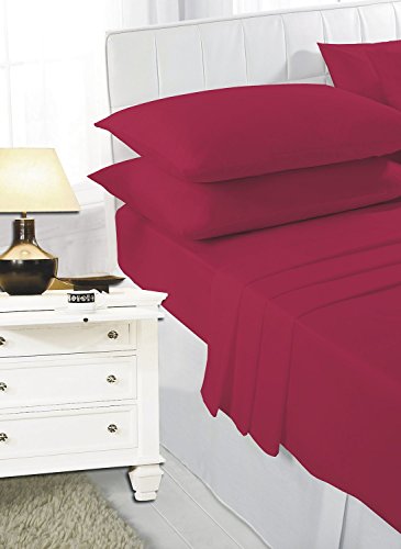 mFabrics - Juego de sábanas de algodón de cuidado fácil, incluye sábana bajera, sábana encimera, fundas de almohada, en tamaños individual, doble, «king» y «superking», algodón mixto, Rojo, suelto