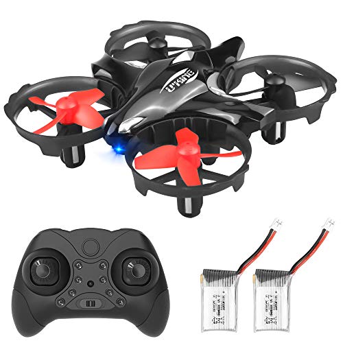 Mini dron para niños y principiantes, cuadricóptero teledirigido con detección de obstáculos, modo sin cabeza, regreso con un botón, mejor juguete 3D con 2 baterías, color negro de U`King