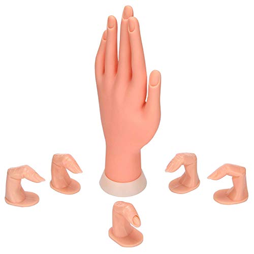 Modelo de práctica de la mano en las uñas. Dedos falsos móviles, reutilizables para uñas de acrílico. Práctica de manicura de la práctica del arte de uñas (1 mano y 5 dedos).