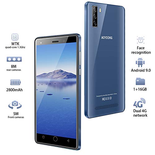 Moviles Libres 4G, 16GB ROM Android 9.0 5MP+8MP, 5.0 Pulgadas Smartphone Libre Dual SIM, 3400mAh Quad Core Face ID Moviles Buenos (2 x Micro SIM +1 MicroSD-Azul