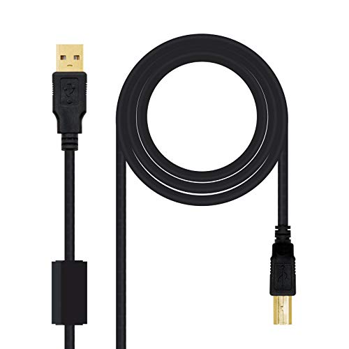 NANOCABLE 10.01.1202 - Cable USB 2.0 para Impresora con ferrita, Tipo A/M-B/M, Macho-Macho, Negro, 2mts