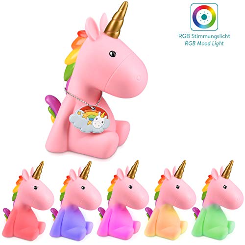 Navaris lámpara nocturna LED con diseño de unicornio - luz de color cambiante para niños bebés - unicornio rosa con colgante - luz para dormir