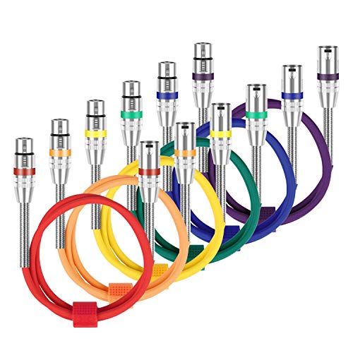 Neewer 6-Pack Multi-Color XLR Cables Parche Cable de Micrófono Audio Cables-XLR Macho a Cable XLR Hembra con Diseño Resorte,1m(Púrpura/Rojo/Azul/Naranja/Amarillo/Verde)