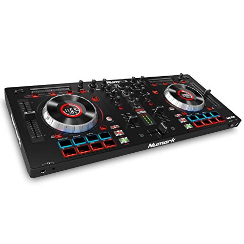 Numark Mixtrack Platinum - Controlador de DJ de 4 Decks con Pantallas LCD Integradas, Jog Wheels Metálicos de 5 Pulgadas con Sensibilidad Táctil, más Serato DJ Lite y Prime Loops Remix Tool Kit