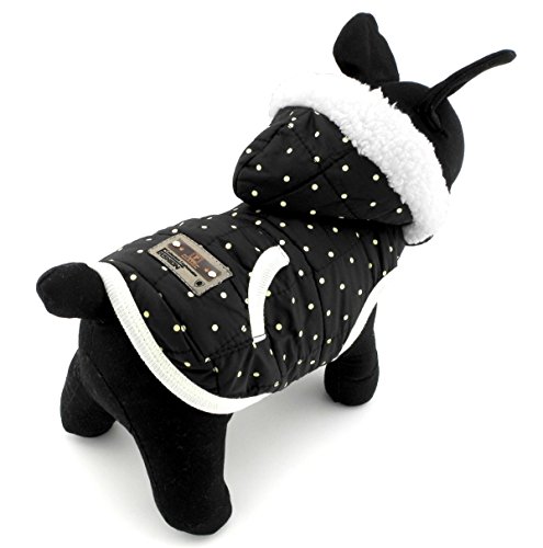 Pegasus Pet Ropa para Cachorro Perro Pequeño gato disfraz de perchero de pared de chaleco con forro polar de invierno con capucha para ropa negro