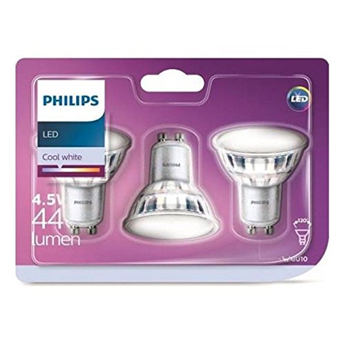 Philips pack 3 focos LED, casquillo GU10, 5 W equivalentes a 50 W en incandescencia, 440 lúmenes, luz blanca fría