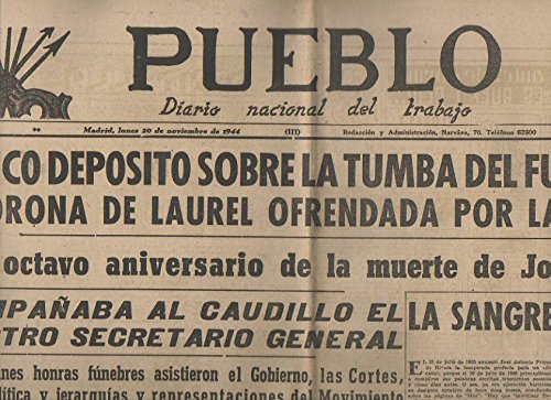 PUEBLO. DIARIO NACIONAL DEL TRABAJO. AÑO V. NUM. 1.457. MADRID, LUNES 20 DE NOVIEMBRE 1944.