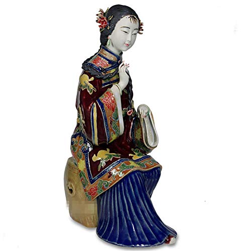 QIBAJIU Escultura Decoración Estatuas para Jardín Estatuilla Coleccionables Estatuas Femeninas Chinas Imitación Antigua Figura De Porcelana Esmaltada