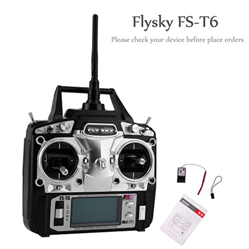 RCmall Flysky FS-T6 Alta Precisión 2.4G 6 Canales 6ch Radio Controlador Transmisor y Kit Receptor para RC Helicóptero Racing Drone
