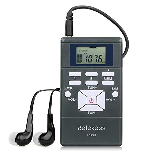 Retekess PR13 Receptor de FM Portátil Mini Reloj Digital de Radio Estéreo con Auriculares para Conferencia Conferencia de Audición de Interpretación Simultánea, Equipo de la Guía(Gris)