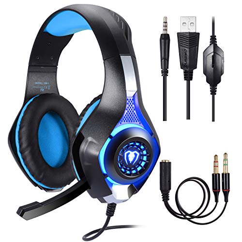 Samoleus Cascos Gaming PS4 Xbox One PC, Gaming Auriculares con Microfono, Cascos Gamer, Headset Cascos Jack 3.5mm con Playstation 4, Switch, PC, Laptop, Tablet, Móvil(Blue)
