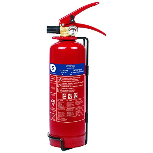 Smartwares FEX-15112 Extintor de Polvo seco, capacidad 1 kg, resistencia al fuego ABC (8A, 34B, C), incluye soporte para pared, certificado BSI