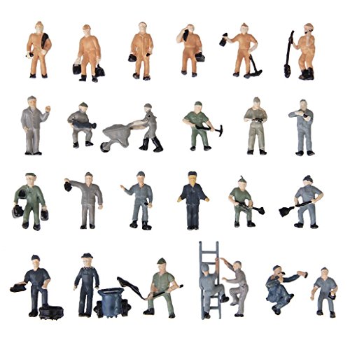 SODIAL 25pzs 1:87 Figurilla Figuras pintadas Miniaturas de Trabajadores ferroviarios con Cubo y Escalera