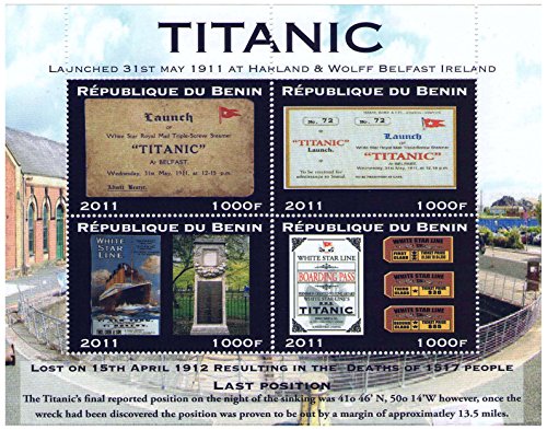 Stampbank Titanic Lanzamiento Cuatro Carteles Antiguos y entradas - 4 Hoja de Sello / República de Benin / MNH