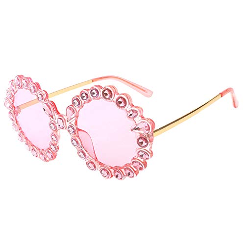 Sunwd Gafas de Sol, Luxury Designer Round Vintage Rhinestone Oversized Sunglasses Women Crystal Rays Trendy Sun Glasses Sexy Gold Pink