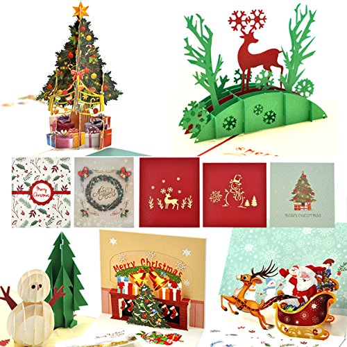 Tarjetas de Navidad 3D, eZAKKA Tarjetas de Navidad 3D Pop Up Tarjetas de regalos de felicitación navideña Tarjetas con sobres para Navidad Feliz Navidad Año Nuevo, Calidad Premim, Paquete de 5