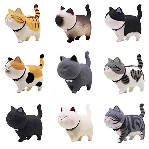 Tpocean 9 unidades de figuras de gato para decoración del hogar/coche, decoración de interiores de manualidades, accesorios de resina, gato en miniatura