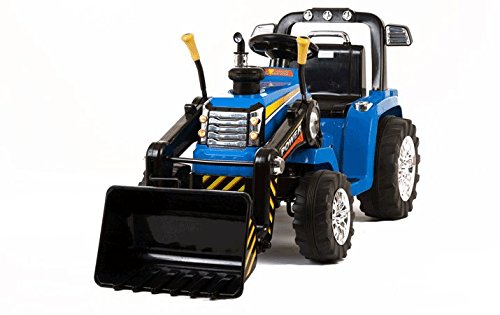 Tractor para niños con pala excavadora eléctrico de 12 V y mando a distancia, azul