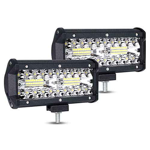URAQT Foco Led para vehículo, tamaño 7 Pulgadas, 2 pcs de 120W Superbrillantes LED Faros de Trabajo, Luz de Niebla de Conducción IP67 para SUV, ATV, Barco, etc