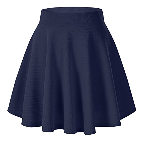 Urban GoCo Falda Mujer Elástica Plisada Básica Patinador Multifuncional Corto Falda (S, Azul Marino)