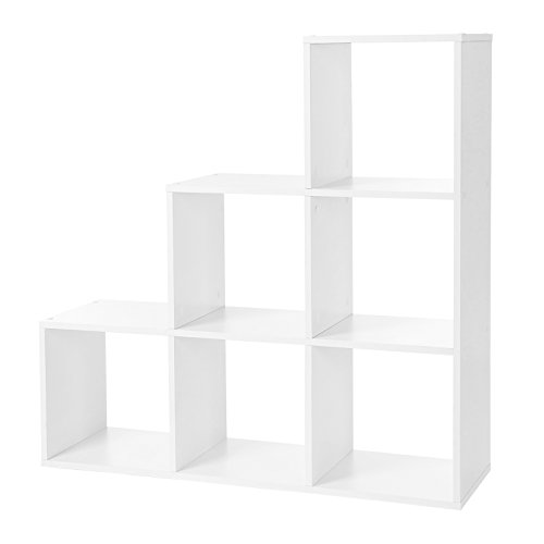 VASAGLE - Estantería para Libros, escaleras, 6 Compartimentos en Forma de Cubo, estantería de Madera, estantería Independiente, Color Blanco, LBC63WT, 97,5 x 97,5 x 29 cm