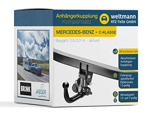 Weltmann AHK Juego Completo de Mercedes-Benz Clase C W 205 Brink Enganche de Remolque Desmontable + Juego eléctrico específico para vehículo Jaeger, 13 Pines