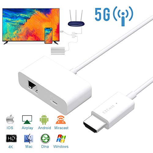 WiFi Display Dongle, EZCast 2.4G /5G Wireless Display Receiver HDMI 1080P TV Dongle, Airplay Dongle para iOS y Android Smartphone, Mac OS y Windows PC, No Need Set, Soporte para Google Home App Cast