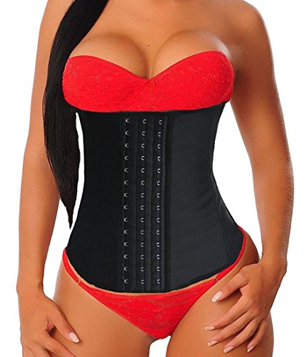 YIANNA Mujer Fajas Reductoras Corsé Waist Trainer Corset Reductor Adelgazante Bustiers de Cinturón Formación Negro,UK-YA- U37G-Black-XS