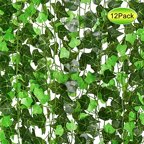 YQing Plantas Hiedra Artificial Decoración Interior y Exterior 91ft-12 Piezas Guirnalda Hiedra Artificial De Hogar Boda Jardín Valla Escalera Ventana para Decoración