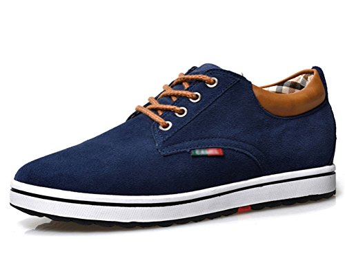 Zapatillas de Hombres de Cuero de Ante de Cuero Genuino para Hombres Aumento de la Altura de Zapatos para Hombre (40, Azul)