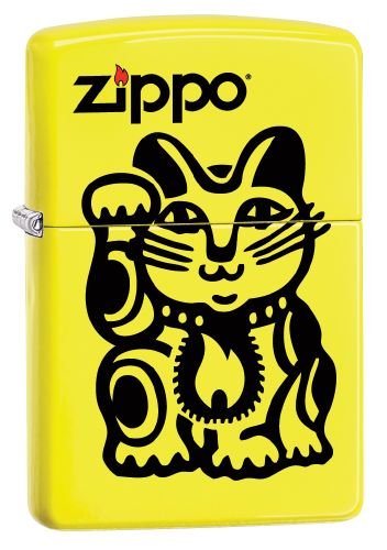 Zippo 28887 60002726 pl Lucky Cat Mechero de gasolina, latón, Amarillo neón, 1 x 3,5 x 5,5 cm
