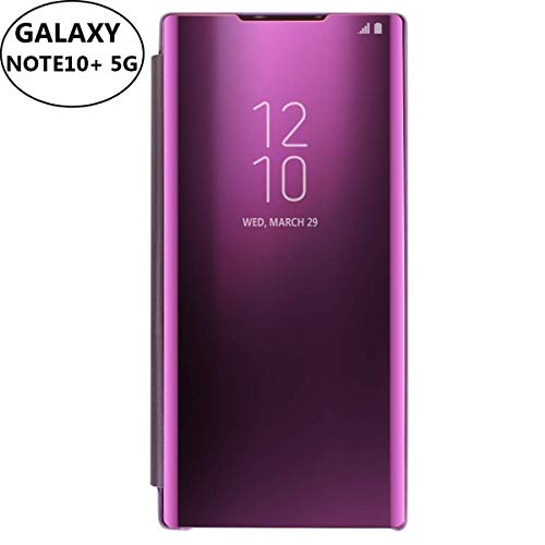 AICase Funda para Samsung Galaxy Note 10+ Plus 5G,Samsung Clear View Cover Flip Cover Carcasa,Soporte Plegable,Case de Teléfono para Samsung Galaxy Note 10+ Plus 5G (Púrpura)