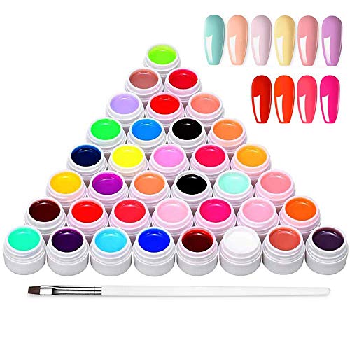Anself Gel Uñas 36 Colores Art-Pigmentos del Esmalte de Uñas Juego de Pigmentos para Uñas, Poli Gel UV Esmalte Pegamento sólido