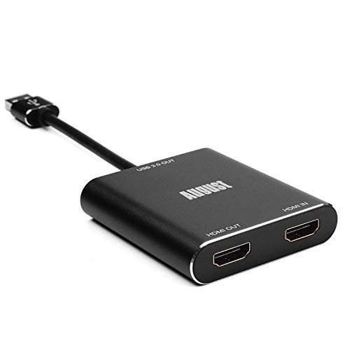 August VGB500 Transmisor Capturadora HDMI - USB 3,0 Full HD 1080p 60fps - Capturadora, Grabador y Transmisor Compatible con PS4, con Xbox One con Switch para PC, Mac & Linux