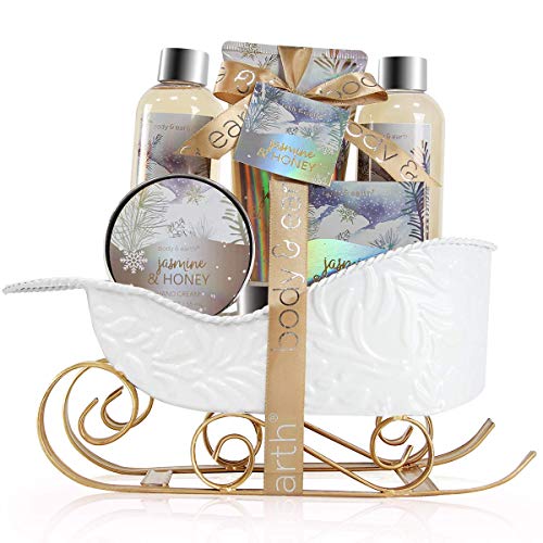 BODY & EARTH Set de regalo para mujer: set de baño con fragancia de jazmín y miel. Incluye baño de burbujas, gel de ducha,loción corporal y crema para manos