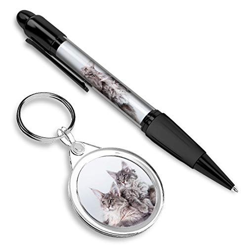 Bonito y cómodo bolígrafo con imagen y llavero (redondo) para las llaves – Gatito Maine Coon #15729