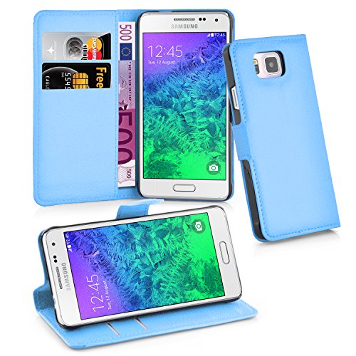 Cadorabo Funda Libro para Samsung Galaxy Alpha en Azul Pastel – Cubierta Proteccíon con Cierre Magnético, Tarjetero y Función de Suporte – Etui Case Cover Carcasa