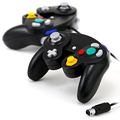 CSL - 2 Gamepad Controlador para Nintendo Wii, Wii U, Game Cube - Controlador con Efecto de vibración - Mando de Juego con Cable - Negro
