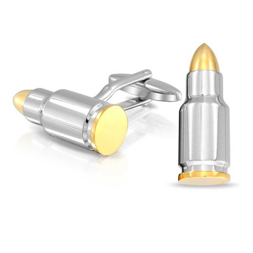 De Policía Dos Tonos Gun Bullet Gemelos para Hombres para El Tirador para Cazador Acero Chapado En Plata Chapada En Oro